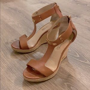 Brown Leather Michael Kors Espadrille Wedge Heel